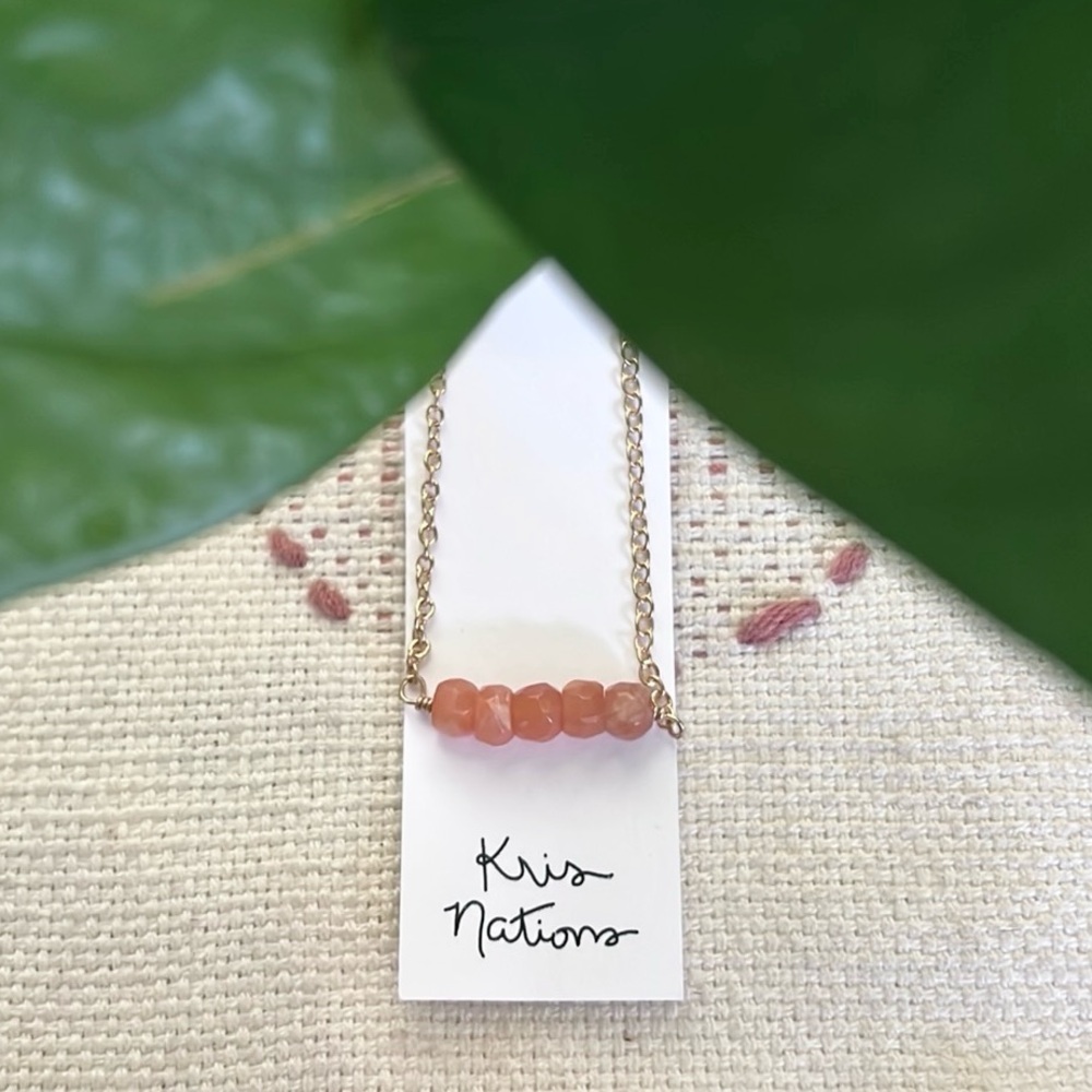 Kris Nations Women’s Moonstone 18K Overlay Gold Dainty Peach Stone Necklace